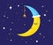 Sleeping yellow Moon on a night sky - vector