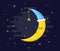 Sleeping yellow Moon on a night sky - vector