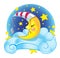 Sleeping yellow vector moon in cap on the cloud