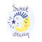 Sleeping young moon in a nightcap. Vector illustration on a white background.