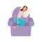 Sleeping young woman lying on armchair vector illustration.