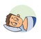 Sleepless young man lying in bed. Insomnia. Cartoon design icon. Flat vector illustration. Isolated on white background.