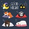 Sleepy animals. Fox bear panda lama alpaca sleep animal set on pillows vector graphics, funny cartoon sleepiness mammals