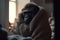 Sleepy Ape: Gorilla Wrapped in a Cozy Blanket. Generative ai