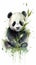 Sleepy Baby Panda Eating Bamboo Adorable Watercolor Portrait for Nursery Decor.