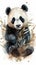 Sleepy Baby Panda Eating Bamboo Adorable Watercolor Portrait for Nursery Decor.