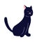 Sleepy black cat semi flat RGB color vector illustration