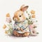 Sleepy Bunny: Cute Pajama-Wearing Rabbit with Delicate Easter Flowers AI Generated