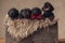 Sleepy family of little labador retriever puppies resting and yawning