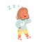 Sleepy girl sleepwalking at night, tired kid walking with yawn to home bedroom to sleep