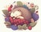 A sleepy hedgehog curled up in a peaceful slumber dreaming of a world full of berries. Cute creature. AI generation