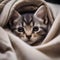 A sleepy kitten snuggled up in a cozy blanket, with its eyes closed3