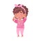 Sleepy Little African American Girl Wearing Pajamas Rubbing Her Eyes with Fist and Yawning Vector Illustration