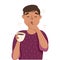 Sleepy Man with Cup of Coffee Yawning Covering His Mouth with His Hand Feeling Need for Sleep Vector Illustration