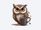 Sleepy owl with a cup of coffee, cartoon illustration of an early morning owl . copy space