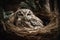 Sleepy Owl Perches On Tree Branch Inside Cozy Nest. Generative AI