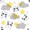 Sleepy panda bear seamless pattern. Print design with stars and clouds.