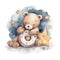 Sleepy Time Teddy Bear Moon Star Dream Watercolor