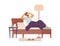 Sleepy young man wake up and stretching in bed at morning a vector illustration.