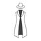 Sleeveless coat and round hat icon. Simple linear image of outerwear in retro style. Vector over white background.