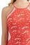 Sleeveless Halter Top Lace Overlay Bodycon Dress with white background