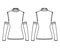 Sleeveless Sweater technical fashion illustration with gauntlets, rib turtleneck, fitted body, hip length, knit trim