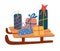 Sleigh with gifts. Banner with Santa Sleigh. Gifts present boxes. Merry Christmas, happy new year, holiday, celebration concept,