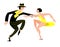 Slender couple dancing Latin swing dance. The girl in the yellow short dress. A man in black striped pants and a shirt.