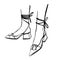 Slender female legs in sandals. Fashion illustration. Hand-drawn illustration