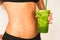 Slender Female Torso Tanned Toned Body Blended Fruit Smoothie