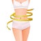 Slender woman body with yellow measure tape at waist