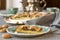 Slice of amaretti biscuits cake on small  dessert plate