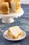 A Slice of Angel Food Cake on a Rustic Blue Table