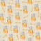 Slice of baguette and beer watercolor seamless pattern