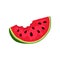 Slice of bitten watermelon. Juicy summer fruit with seeds. Natural and healthy food. Flat vector design for poster or