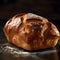 Slice of bread on a dark background. The bread stands out with its crispy crust and soft interior.