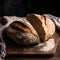 Slice of bread on a dark background. The bread stands out with its crispy crust and soft interior.