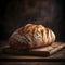 Slice of bread on a dark background. The bread stands out with its crispy crust and soft interior.