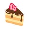 Slice of cake with chocolate and strawberry semi flat color vector object