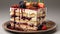 A slice of cake with fruit on top