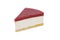 A slice of cheescake with raspberry jelly isolated on a white background. Gourmet slice of cheesecake on the white background