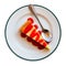Slice of cheesecake Tarta de queso with strawberry jam