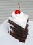 Slice of chocolate black forest cake with a cherry