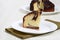 Slice chocolate marble cake on plate