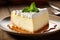 Slice of creamy cheesecake tasty dessert background