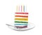 Slice of delicious rainbow cake with candles