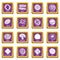 Slice food icons set purple square vector