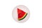 Slice of fresh watermelon on a white plate. Juicy slice of watermelon isolated on a white background