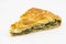 Slice of Greek Spinach Pie Spanakopita on a White Background