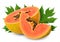 Slice half papaya isolated on white clipping path